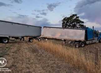 B-double driver blows over